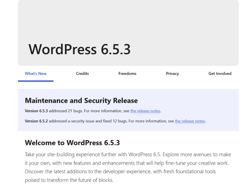 WordPress 6.5.3 Maintenance and Security Releases